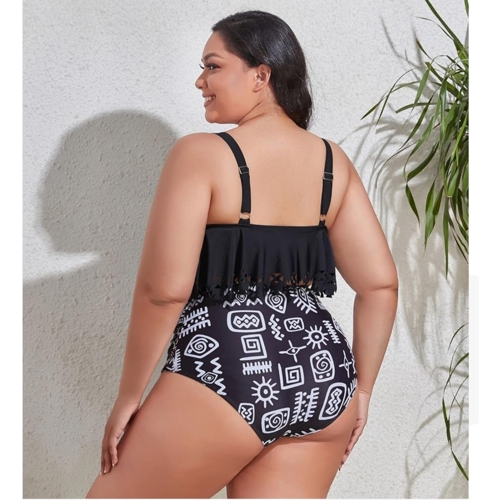 MOONCORE - 3X Black & White Tankini Swimwear - Picture 3 of 11